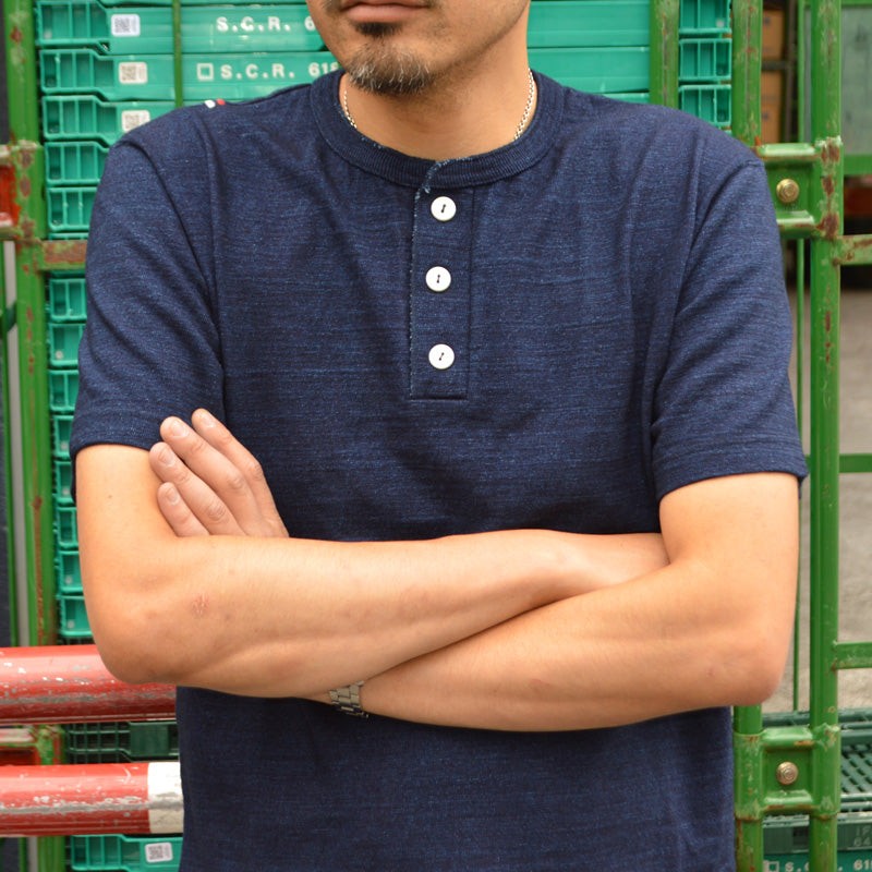 tanuki "HS281421" Indigo Henley Neck Heavy Tee"Heavy Shinkai"