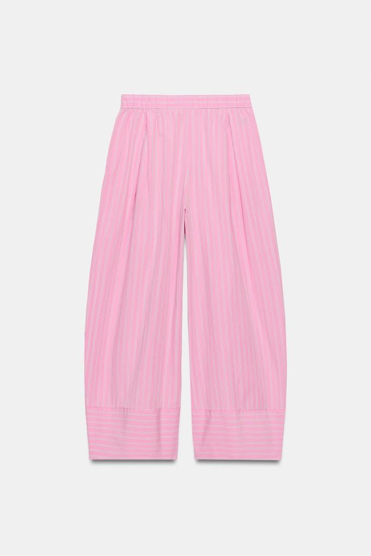 Striped Poplin Wide Leg Trouser