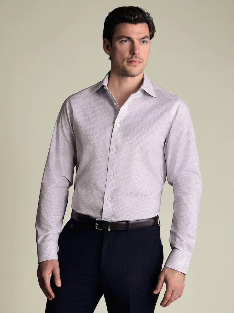 Non-Iron Stretch Diamond Print Slim Fit Shirt - Lilac