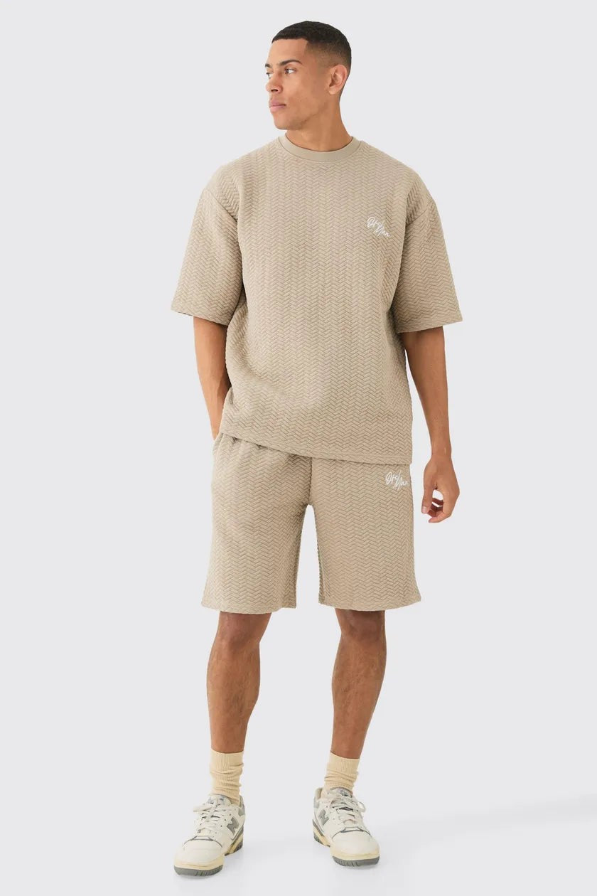 Oversized Quilted Herringbone Tee And Short Set