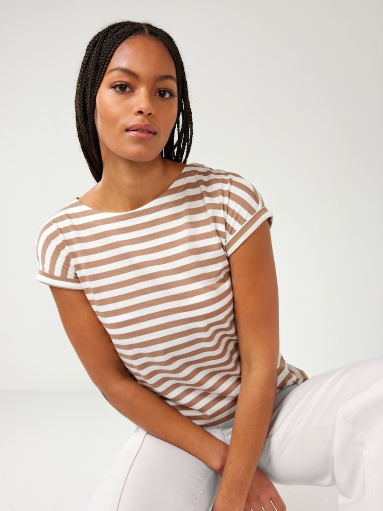 Neutral Stripe Cap Sleeve Tee Top