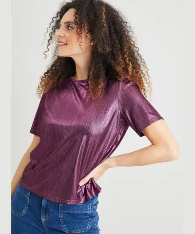 Tu Clothing Pink Silver Metallic Foil Tee