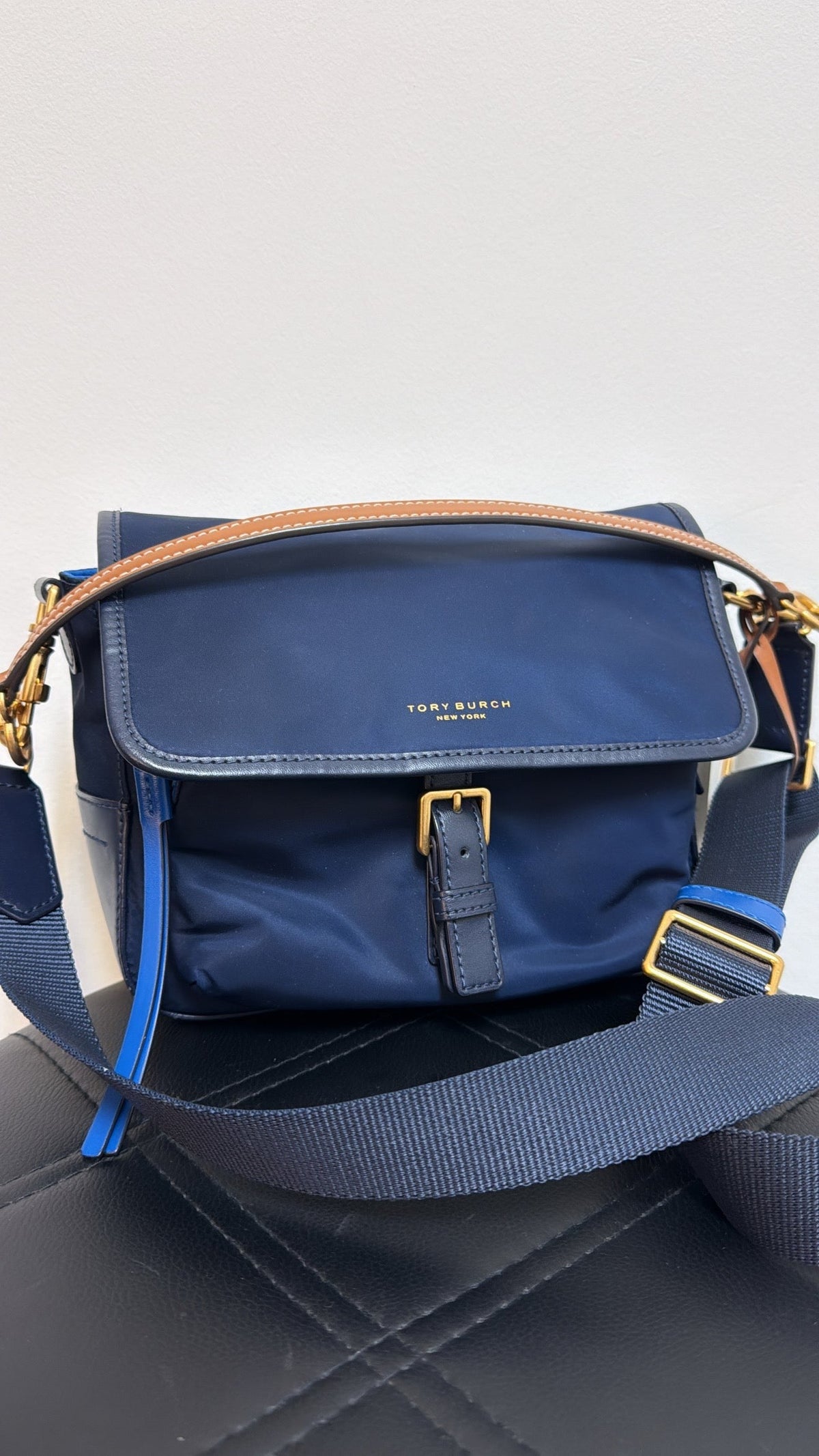 Tory Burch Blue Nylon Crossbody Bag, 8"x6"